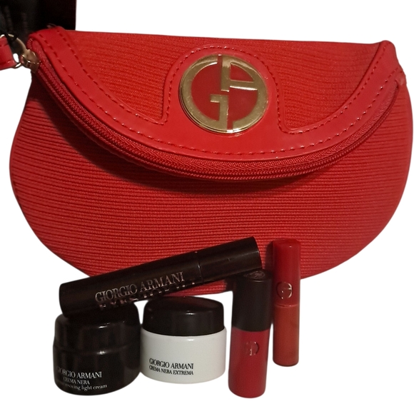 Giorgio Armani Handbags - Giorgio Armani Vibrant Red Cosmetic Wristlet Bag With 5 Piece Makeup Set